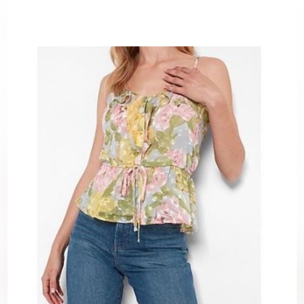 Express Pastel Floral Spaghetti Straps Ruffle V neck top size XS